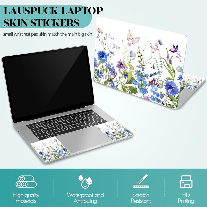 Lauspuck Laptop Skin Sticker Decal, 12" 13" 13.3" 14" 15" 15.4" 15.6 inch Universal Vinyl Notebook Skin Sticker Cover Art Protector Decal with Free 2 Wrist Pads, Beautiful Floral White - Image 2